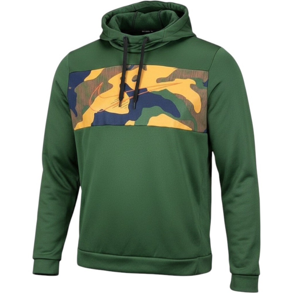 Nike Mens Dri-FIT Camo Panel Hoodie Forest Green Pullover Sweatshirt Large